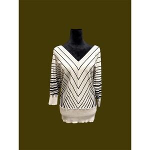 White House Black Market Striped‎ V Neck Metallic Sweater Top
